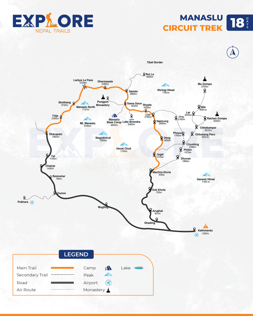 manaslu circuit trek map