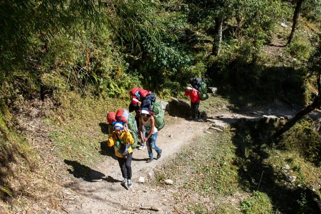 Guide and porterers during trekking